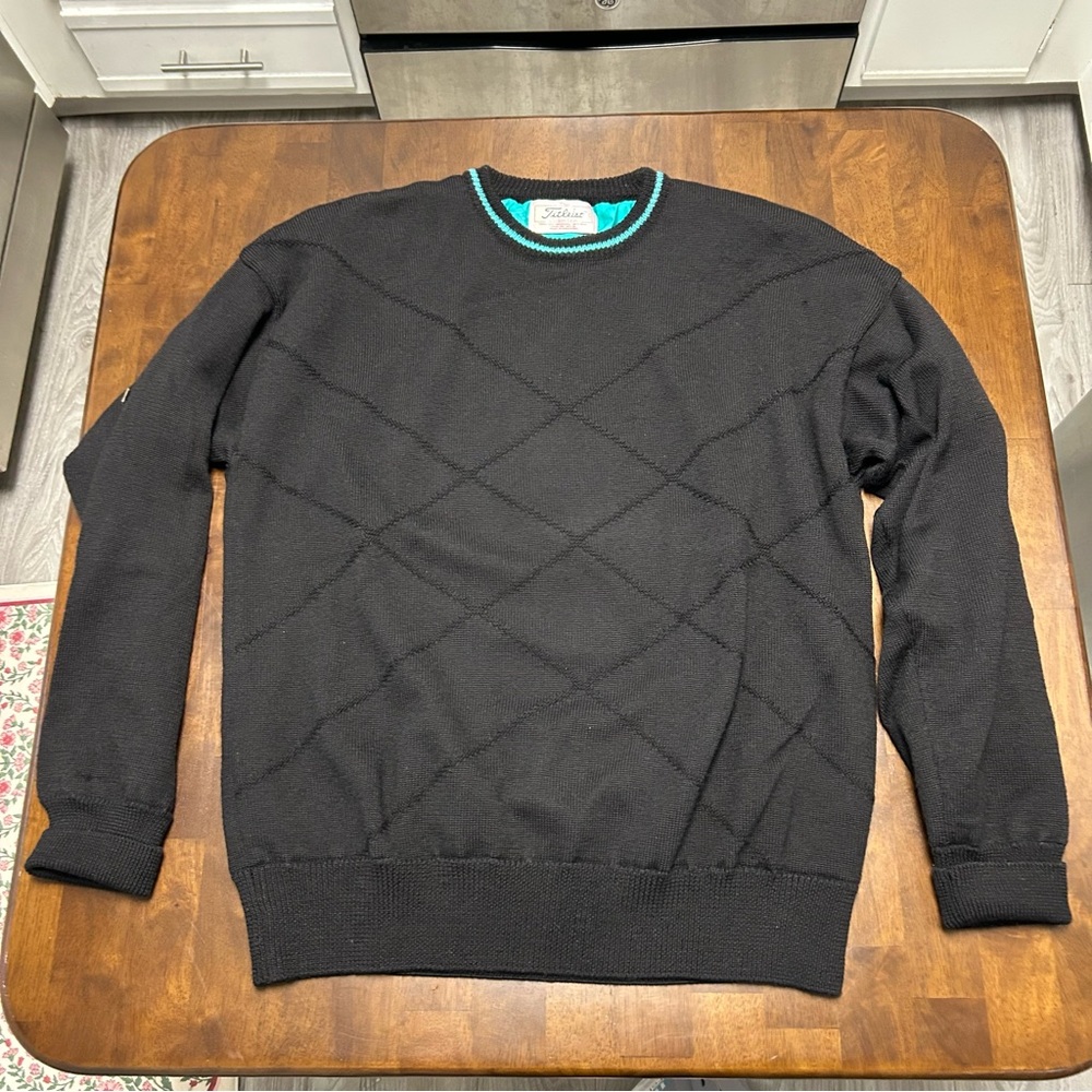 Vintage Titleist XCR Wool Golf Sweater in Black and Teal Men’s Size M